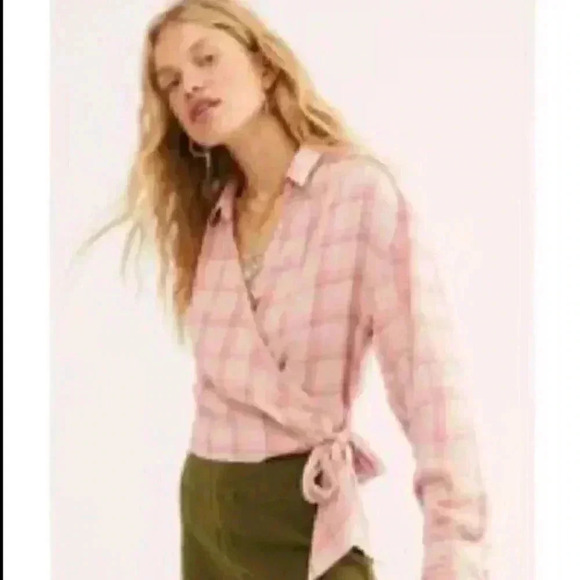 Free People Plaid Wrap Top - Picture 3 of 4